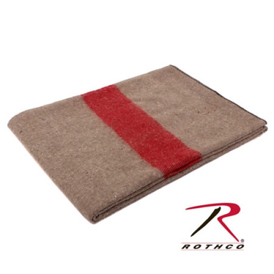 ROTHCO SWISS STYLE WOOL BLANKET-TAN / RED STRIPE