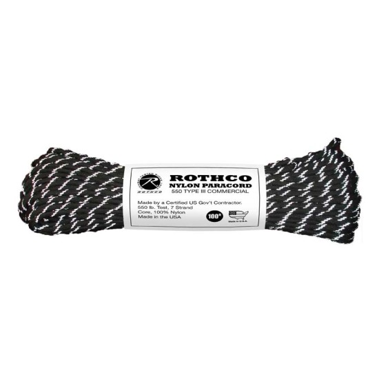 ROTHCO NYLON CORD 100 FT-BLK / REFLECTIVE TRACER